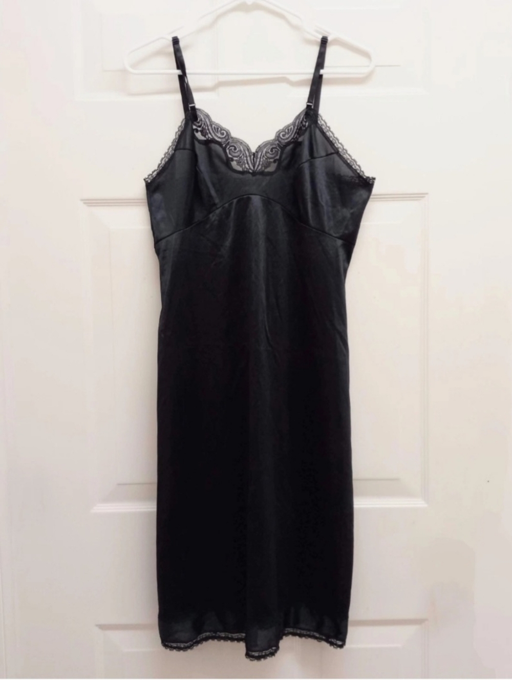 Vintage Black Full Slip Dress Size 36 Lace Trim Whimsigoth Romantic Lingerie 90s